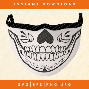 Sugar Skull Face Mask svg, Sugar Skull svg, Skeleton mask, Skull svg, Funny face mask Design Cricut File, Digital Download Cut Cutting Files