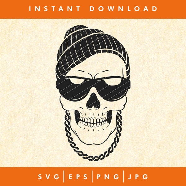 Gangster skull svg, beanie skull svg, skull svg, gangster svg, Skull with sunglasses, Skull svg, Clipart, Svg, Eps, Digital download