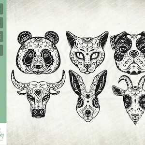 Crânio De Açúcar Animal SVG, Dia Dos Mortos, Dia De Los Muertos Crânio, pacote crânio de açúcar svg, crânio de açúcar animal, arquivo de corte Cricut, Clip Art