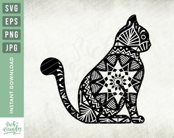 Cat Mandala Svg, Zentangle SVG, Clipart, pet svg, Mandala pattern svg, Patterns svg, Animal pattern svg, Cutting File Silhouette, svg, png