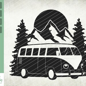 Mountain Traveling svg, Road trip svg, Happy Campers svg, Camping svg, Outdoor Adventure svg, Van svg, Trees svg, Vacation svg, Svg, Png