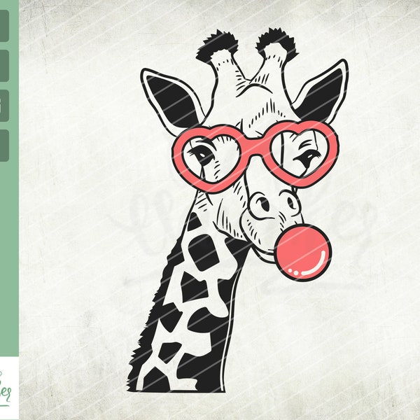 Giraffe with Gum Sunglasses Svg, Giraffe Peeking Face Svg, bubble gum svg, Floral Giraffe Svg, Cute Giraffe svg, Safari Svg, Cut files, Png