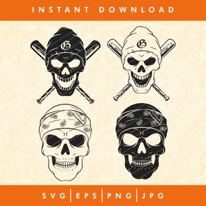 頭蓋骨バンドル SVG、ギャングスター 頭蓋骨バンドル SVG、クリップアート、SVG、EPS、デジタル ダウンロード