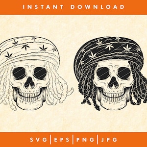 Rasta skull svg, Rasta Dreads svg, Jamaica Man svg, Rastafarian svg, Dreadlocks svg, Caribbean SVG .PNG Vector Clipart Circuit Cut Cutting