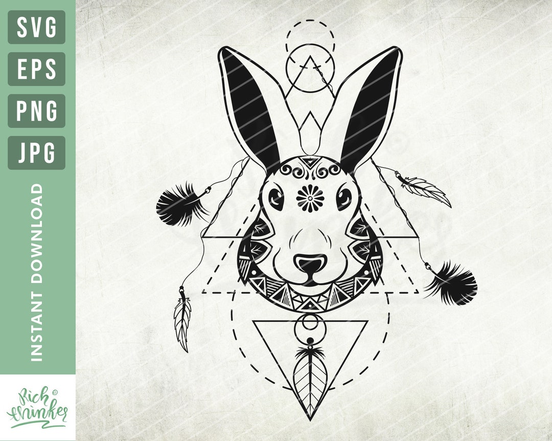 Boho Rabbit Svg, Ethnic Svg, Wreath Svg, Boho Svg, Feathers Svg ...