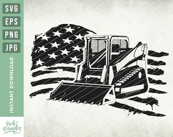 Distressed US flag Loader Truck svg, Construction Vehicle svg, Front Loader Digger. Loader Bulldozer Equipment Builder svg, Clipart Vector