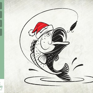 Pescado Santa SVG, Navidad divertida SVG, Santa Fish svg, Regalo de camisa de vacaciones, Fishmas svg, Cricut Silueta, Pescado svg, Clipart Digital, Png, svg