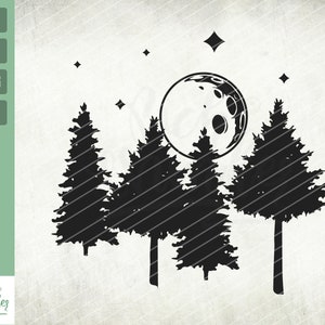 Pine Trees svg, Forest svg, Nature svg, Stars svg, Moon svg, Trees svg, Pine Trees Silhouette, SVG, PNG, EPS, jpg digital download