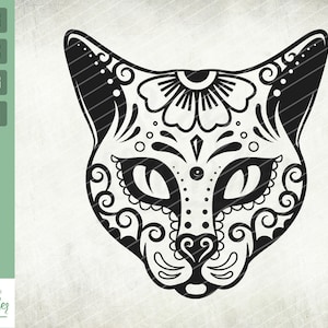 Sugar Skull Cat SVG, Day Of The Dead, Dia De Los Muertos Skull, Cat sugar skull svg, Animal sugar skull, Cricut Cutting File, Clipart Vector