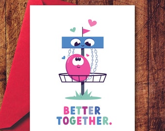 Disc Golf Valentine's Card | Frolf Greeting Card | Cute Frisbee Loves Basket | For Him or Her