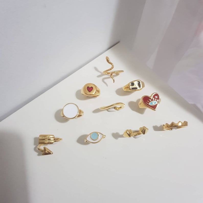 combo ring set Set of 10 Gold plated 24K Adjustable Rings big offer ring set women rings set handmade women rings set of 10 pieces