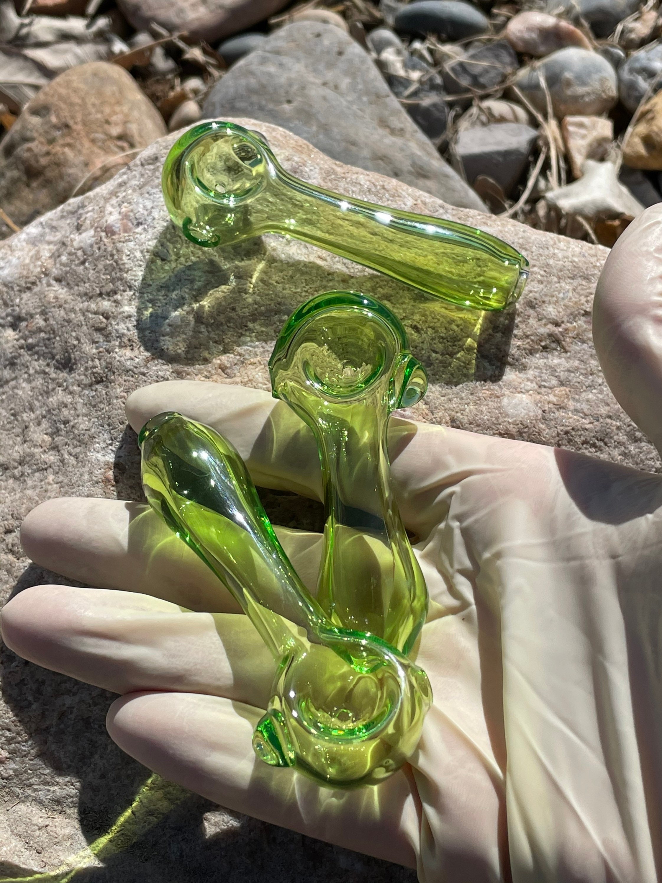 Hand blown glass pipe Lime drop green spoon glass pipes heady Etsy