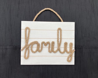 Handmade Shabby Chic FAMILY Wood and Rope Plaque / Sign