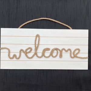 Handmade Shabby Chic WELCOME Wood and Rope Plaque / Sign image 1