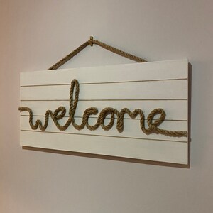 Handmade Shabby Chic WELCOME Wood and Rope Plaque / Sign image 3