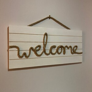 Handmade Shabby Chic WELCOME Wood and Rope Plaque / Sign image 2