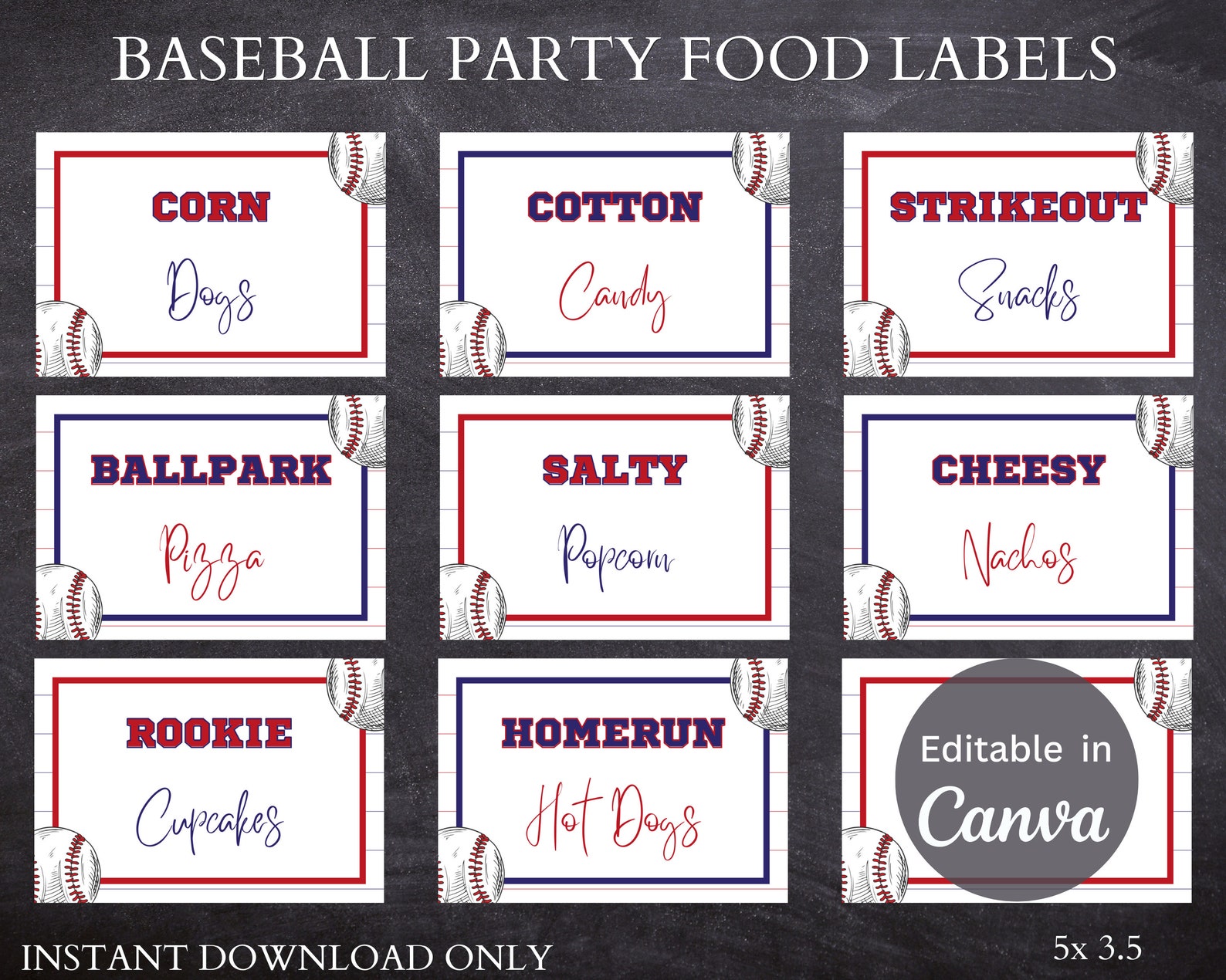 Baseball Menu Labels Baseball Party Food Labels – Printable Decoration (instant Download ...