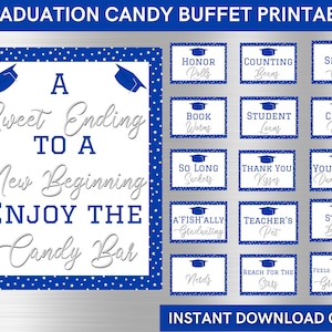Blue & Silver Graduation Candy Buffet Signs Printable (Instant Download)