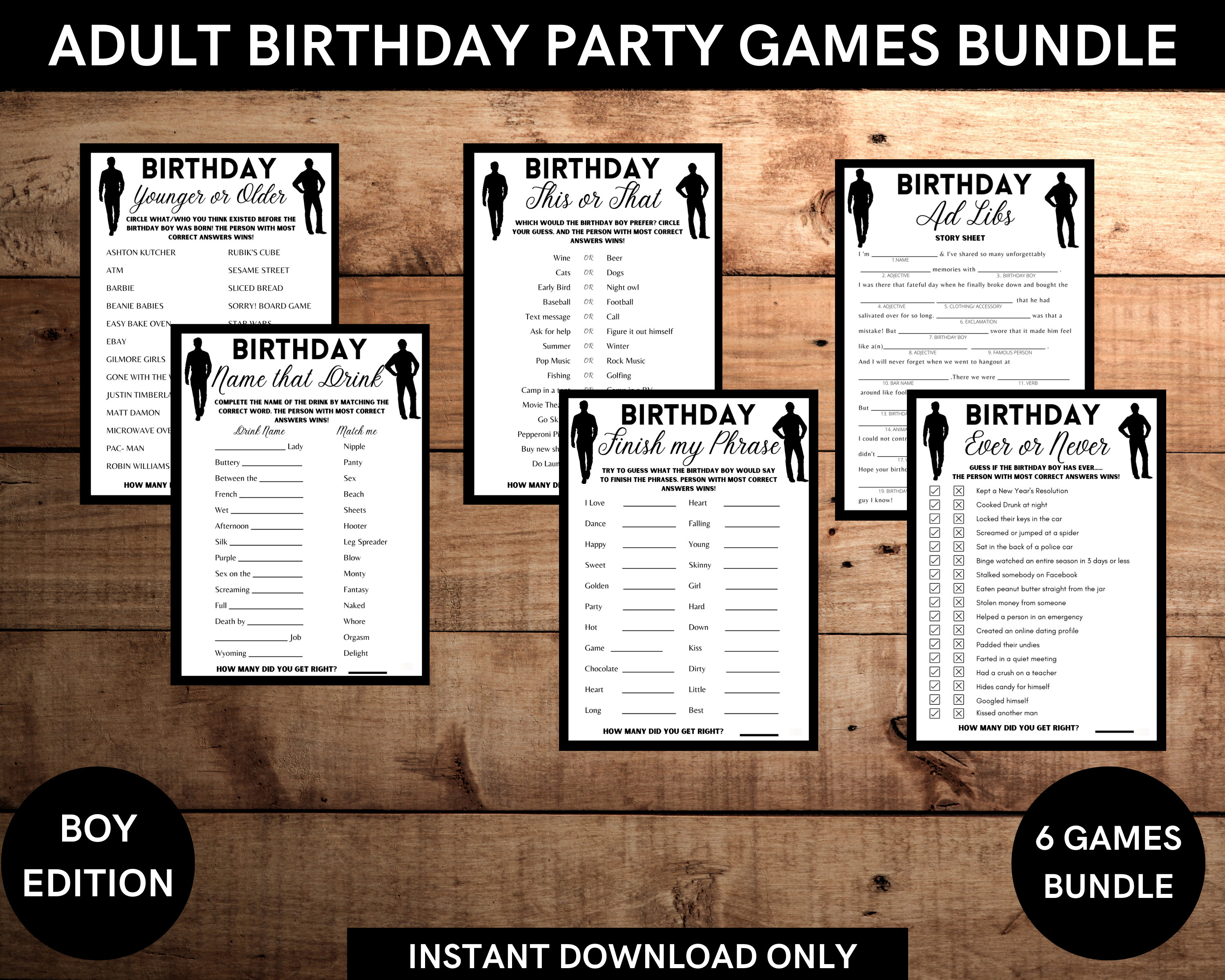 Buy Adult Birthday Party Games Bundle With 6 Fun Games for Him Online in  India - Etsy