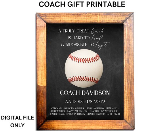 Baseball Coach Appreciation Gift Printable for End of Season - Etsy