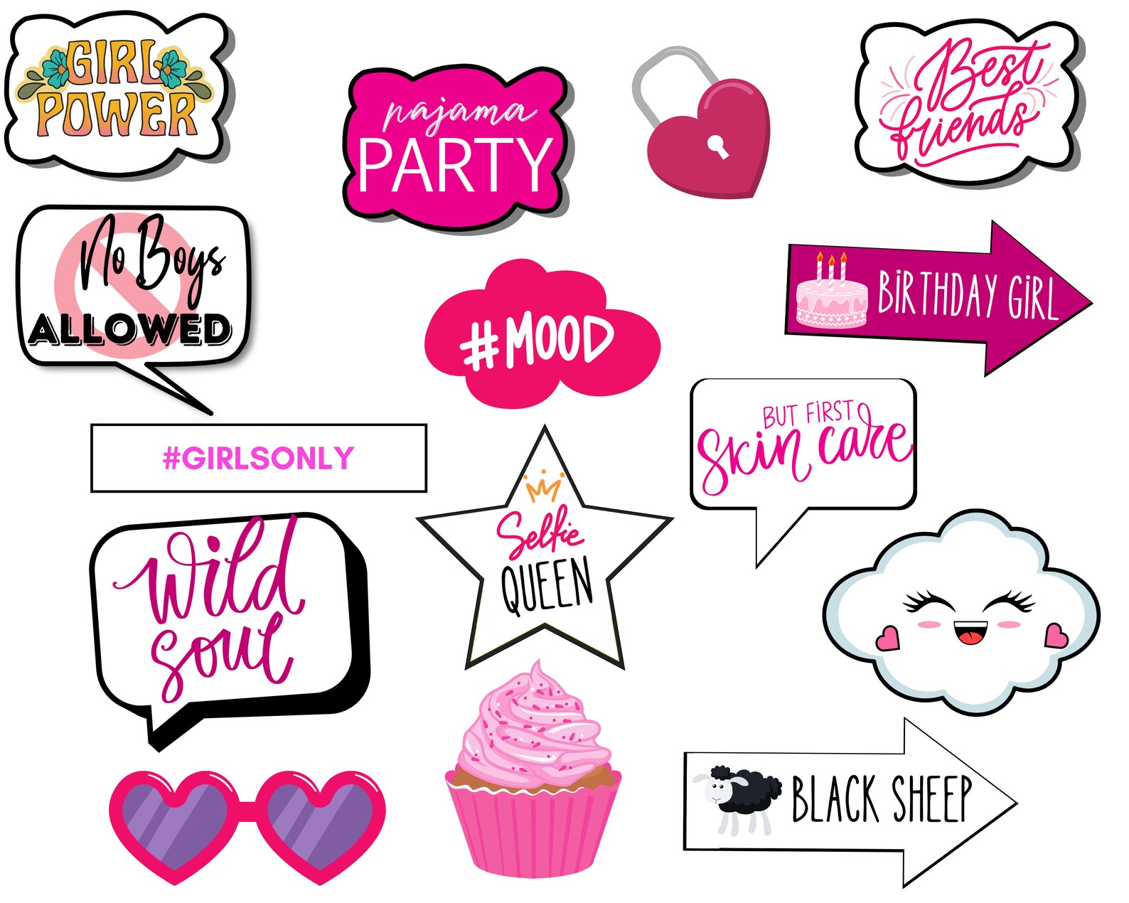 Sleepover Birthday Photo Booth Props: Fun Party Activity (digital ...