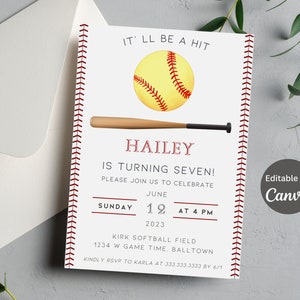 Editable Softball Birthday Party Invitation: Team Sports Invite (Digital Download)