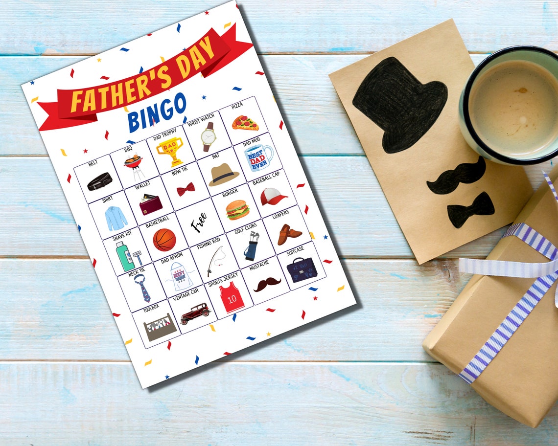 fathers day party bingo game printable for fun activity etsy