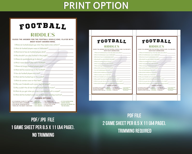 Football Riddles/ Jokes for American Football Fun Activity Etsy