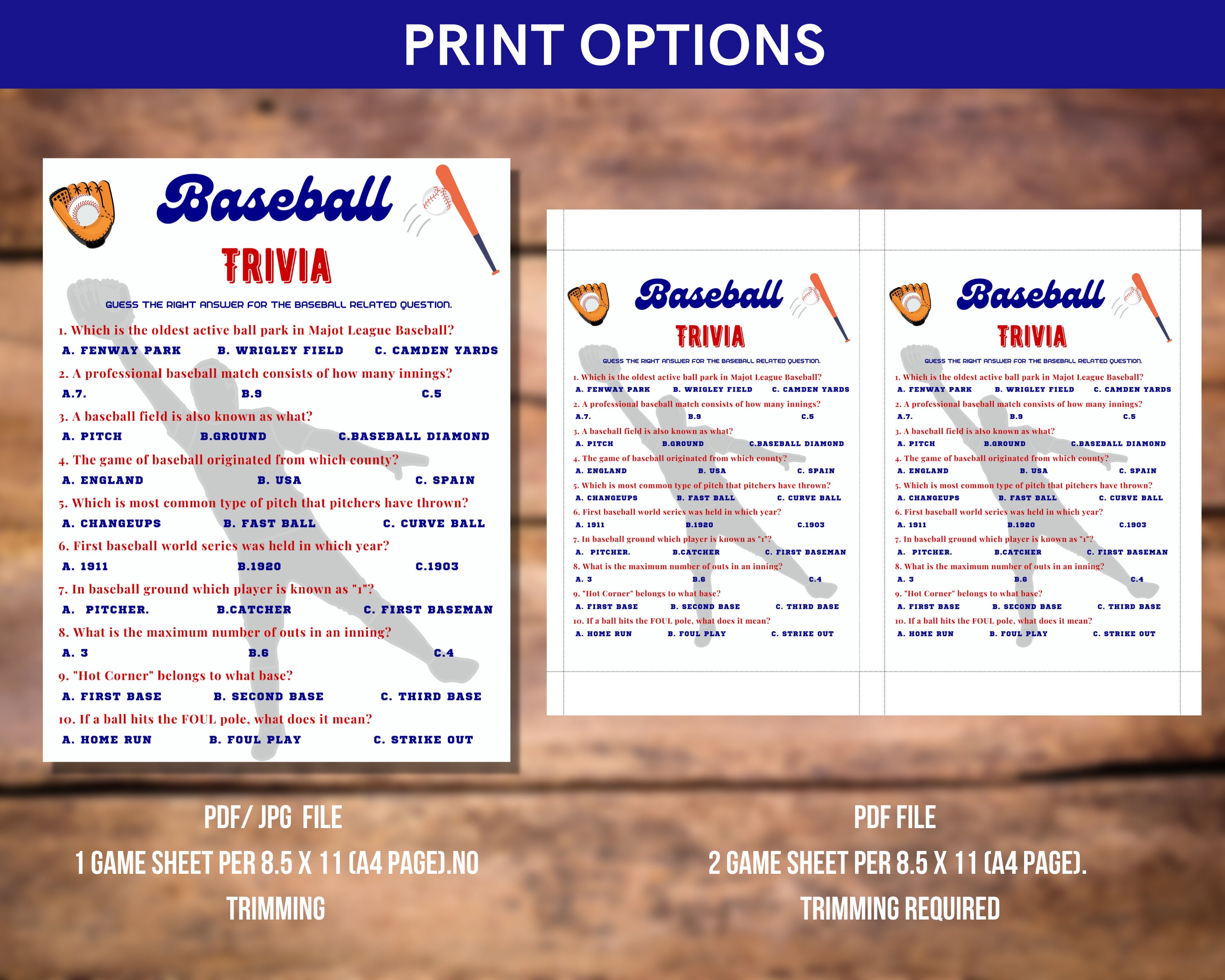 Baseball Trivia Party Game for a Birthday or Sports Team Fun - Etsy
