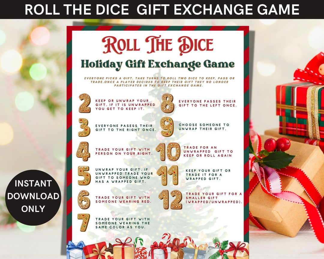 Christmas Dice Game Printable  Roll The Dice Gift Exchange Game – So  Festive!