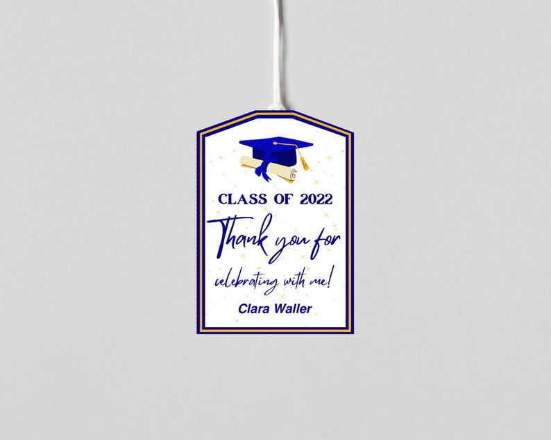 Blue and Gold Graduation Thank You Tag Grad Party Decoration Etsy
