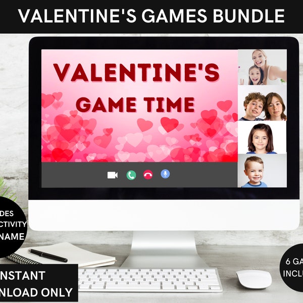 Virtual Valentines Games Bundle for an online or zoom party for kids -Ideal to play for classroom Valentine party - Instant download