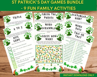 St Patrick's day games printable bundle for fun activity with friends & family - Includes 9 games - INSTANT DOWNLOAD