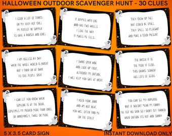 Outdoor Halloween scavenger/ treasure hunt clue game  - hunt in your yard or neighborhood - Includes 30 clue options - INSTANT DOWNLOAD