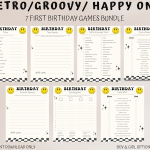 Retro First Birthday Games Bundle: Groovy Party Activity (Instant Download)