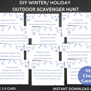 Winter or Holiday Outdoor scavenger/ treasure hunt clue game  - hunt in your yard or neighborhood - 35 clue options - INSTANT DOWNLOAD