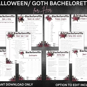 Gothic or Halloween Bachelorette party games - Bride or die or Naughty party for her - Dark Black floral hen games - INSTANT DOWNLOAD