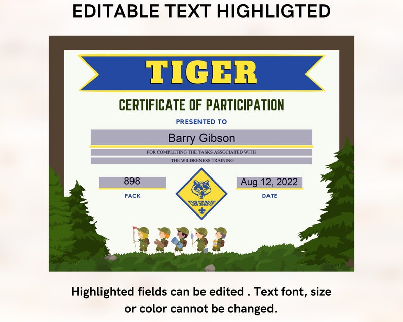 Cub Scouts Certificate of Participation Award Printable for - Etsy