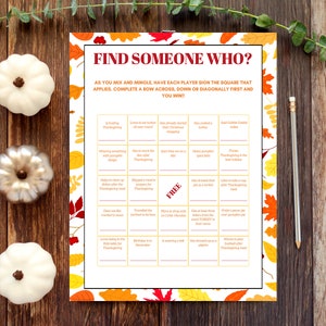 Thanksgiving/ Friendsgiving Find Someone Who... Game Printable - Etsy