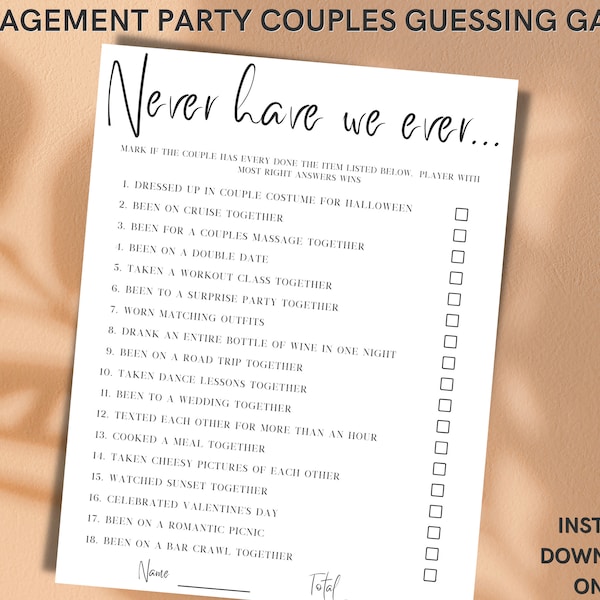 Engagement party couples guessing game for a Save the date or rehearsal dinner celebration -Couples Shower party activity- INSTANT DOWNLOAD