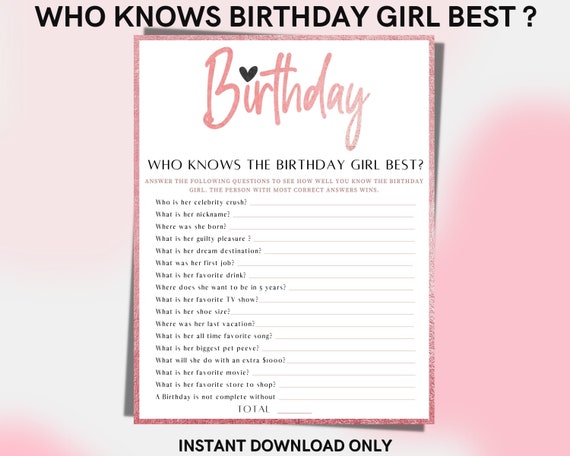 Rose Gold Who Knows Birthday Girl Best Birthday Game How | Etsy