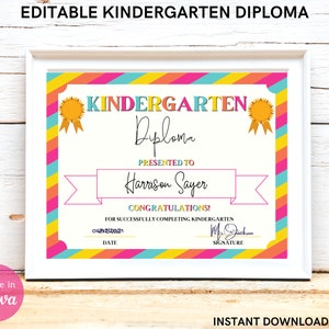 Regenbogen Kindergarten Diplom / Zertifikat zum Ausdrucken - Ende des Jahres / Elementarabschluss - Gesamttext bearbeitbar - NUR DIGITALER DOWNLOAD