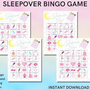 Sleepover Bingo game for a birthday, slumber or pajama party - Includes 20 sheets and calling cards - INSTANT DOWNLOAD