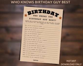 Who knows Birthday guy best game - Use for Boy/ Guy&#39;s Milestone 21st, 30th, 40th, 50th, 60th - Western/ Cowboy birthday - INSTANT DOWNLOAD