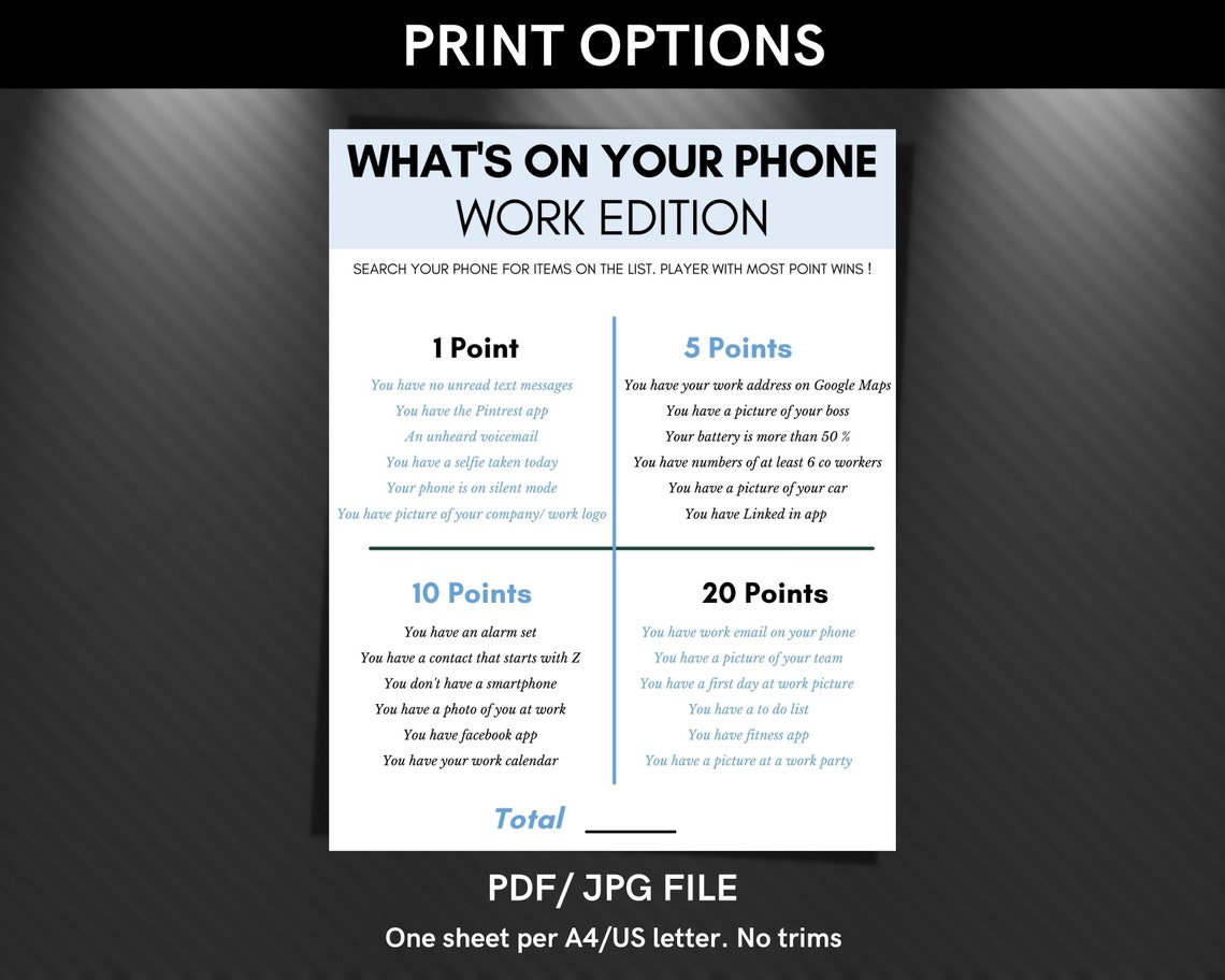 What's on Your Phone Game for Office/ Work Party Fun Etsy