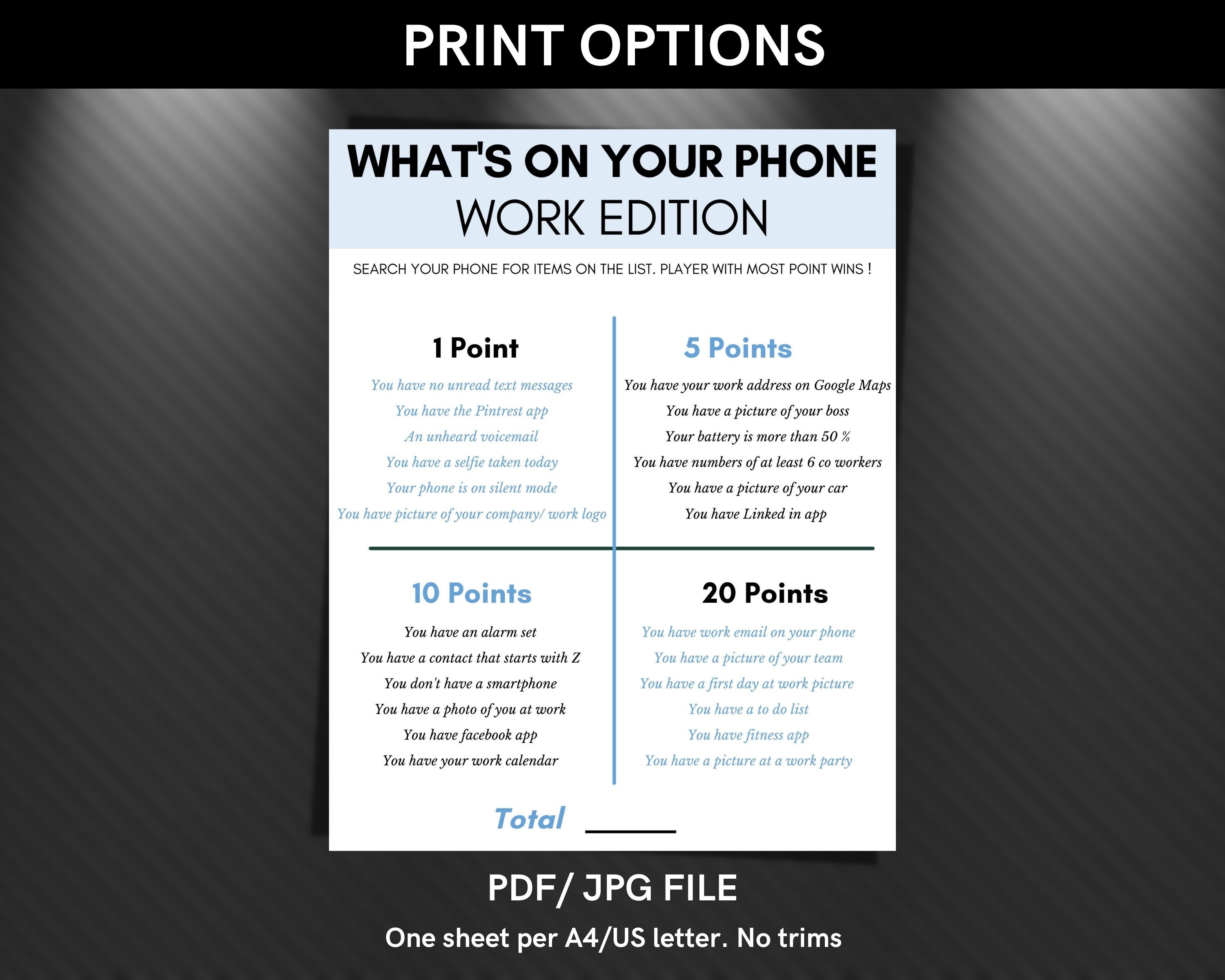 What's on Your Phone Game for Office/ Work Party Fun Etsy