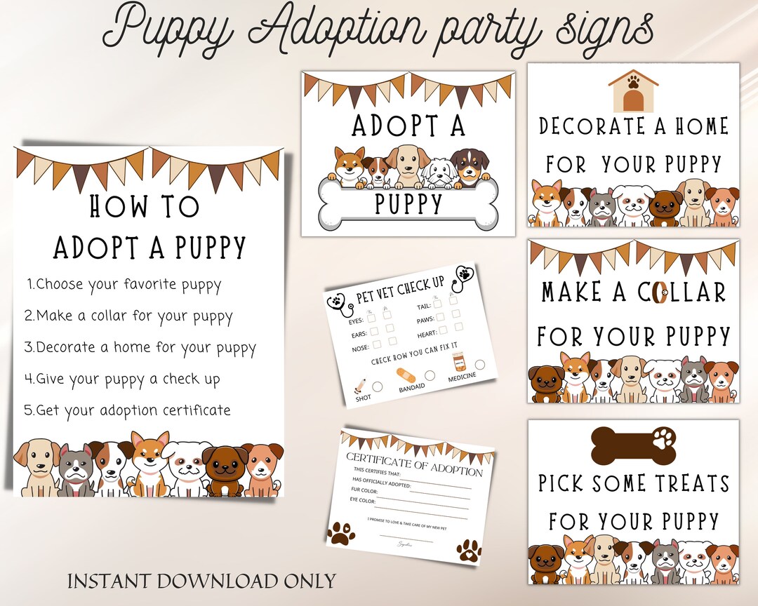 Puppy Adoption Party Signs: Pet Birthday Printables (instant Download ...