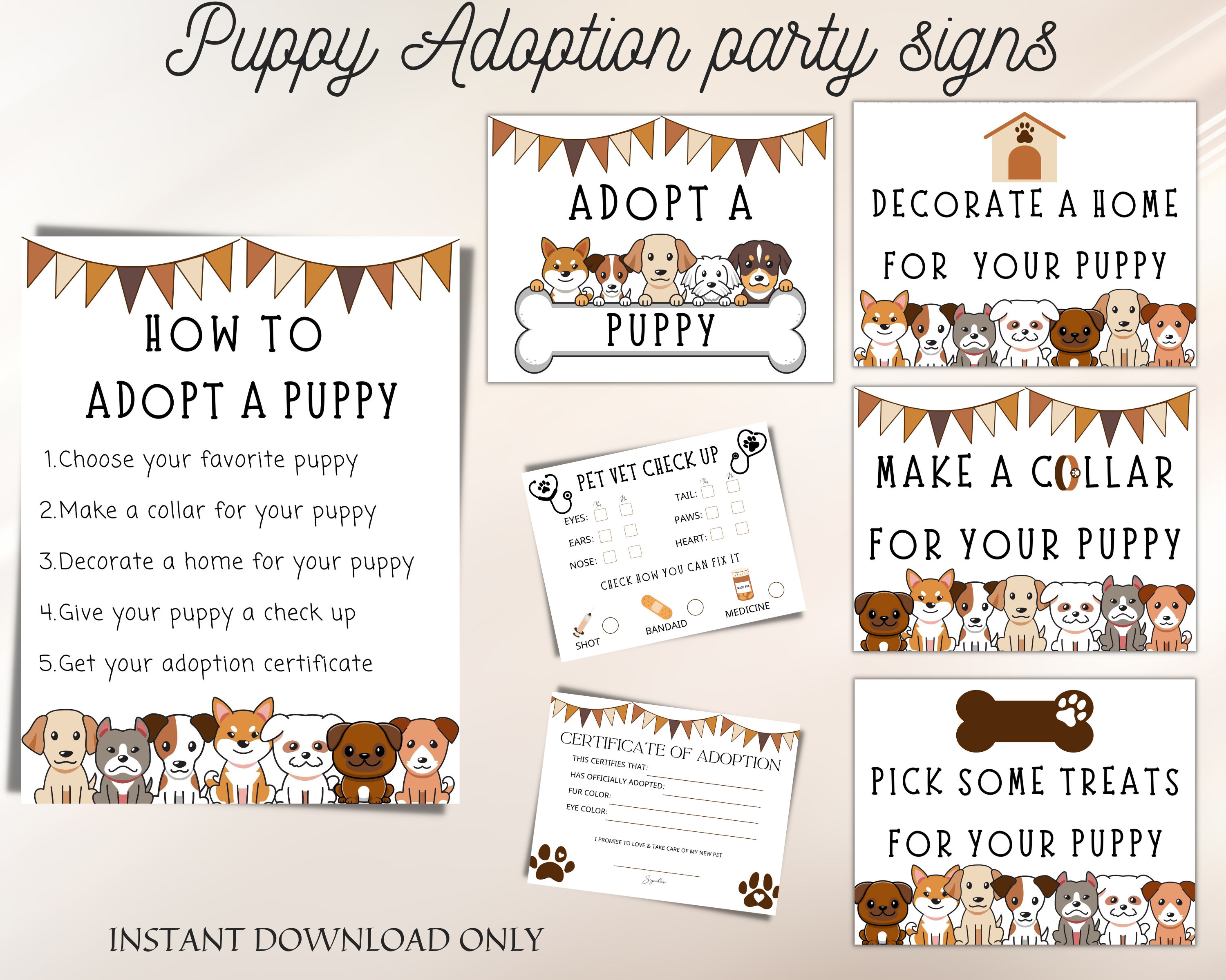 Puppy Adoption Party Signs: Pet Birthday Printables (instant Download ...