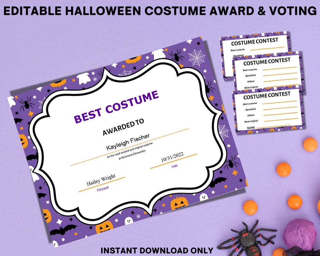 Halloween Costume Contest Award & Voting Card for Party at Home, Work ...