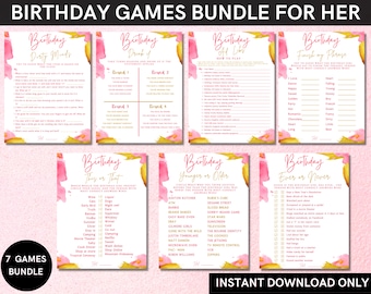 Adult Birthday party game printable- 7 fun games for her - Girl Milestone birthday game sheets- Instant download